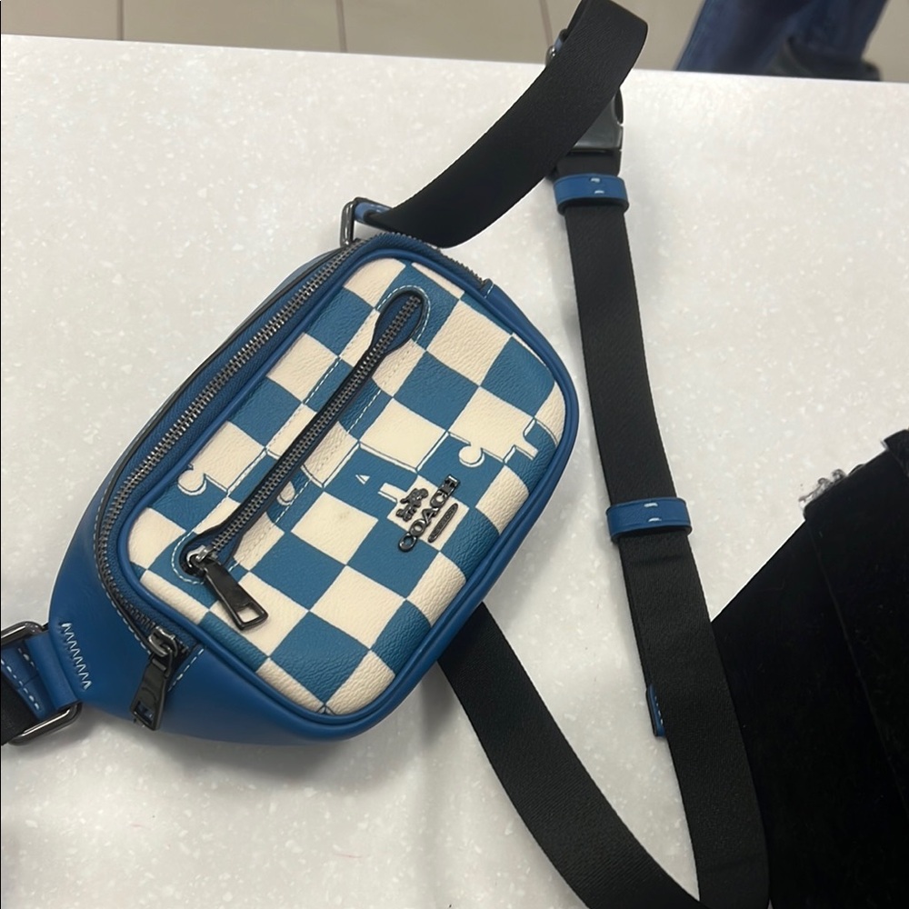 Blue and White Checker Crossbody Bag coach
